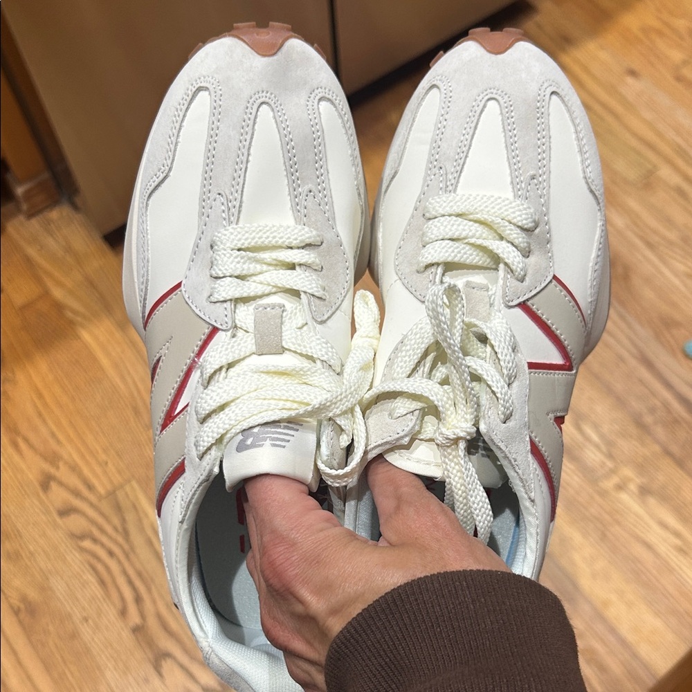 New Balance White and Red Athletic Shoes